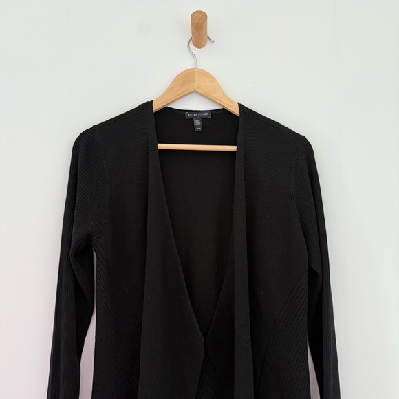 Eileen Fisher black silk cotton open front draped cardigan - Medium - Picture 2 of 8
